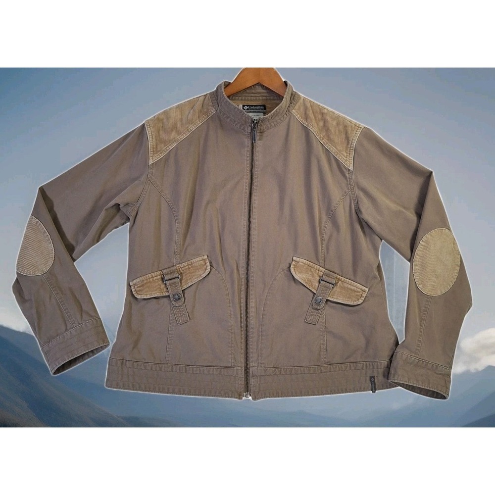 VTG Columbia X.C.O. Utility Jacket Womens XL Brown Corduroy Trim Zip Elbow Patch